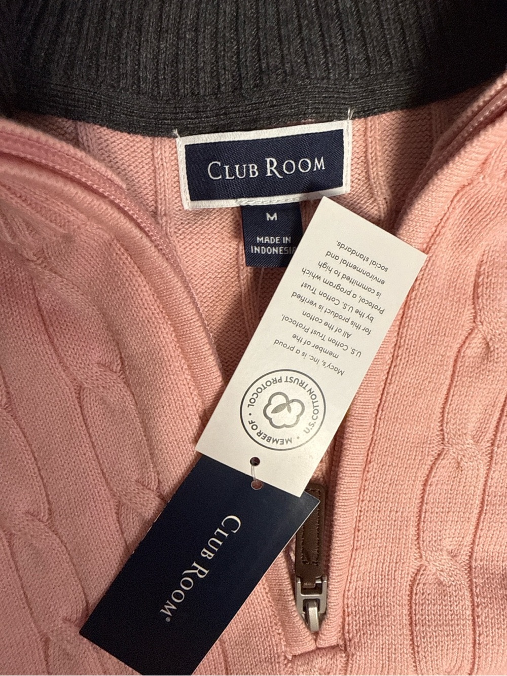 NWT Club Room Men’s Cable Knit Quarter Zip Sweater Pink Size Medium - Picture 4 of 5